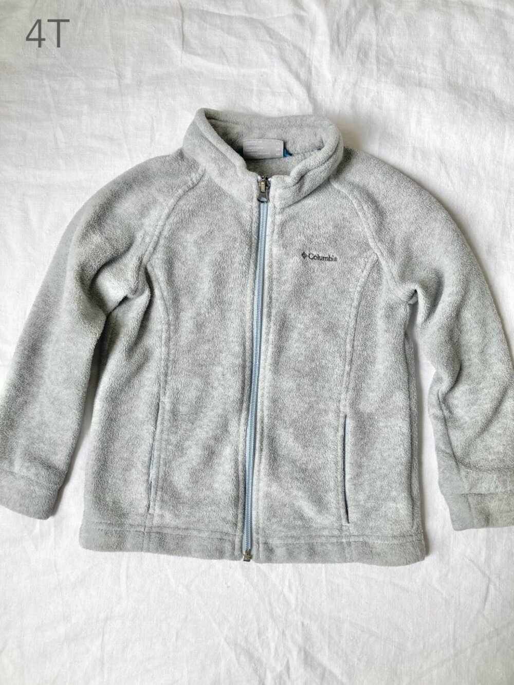 💙2/$25 4T Columbia Toddler Light Grey Fleece Zip Jacket Fall WInter Outdoor